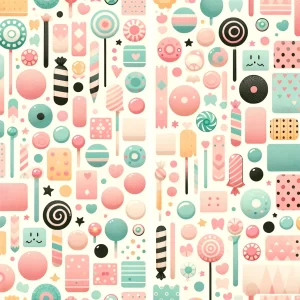 DALL·E 2024-02-12 13.23.37 - Design a candy-colored pattern that embodies playfulness and charm. The pattern should feature a palette of soft, pastel colors reminiscent of candy -